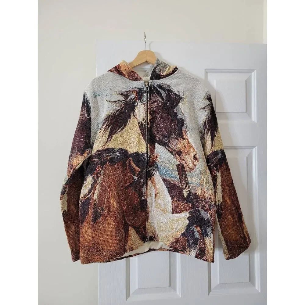 Retrovert horse western stitch zip up hoodie M NWOT